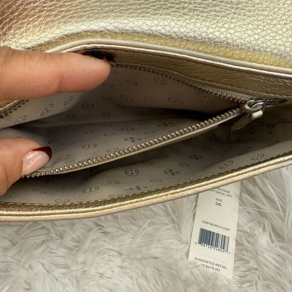 Tory Burch Robinson Metallic Gold Leather Crossbody Removable chain - Picture 12 of 14